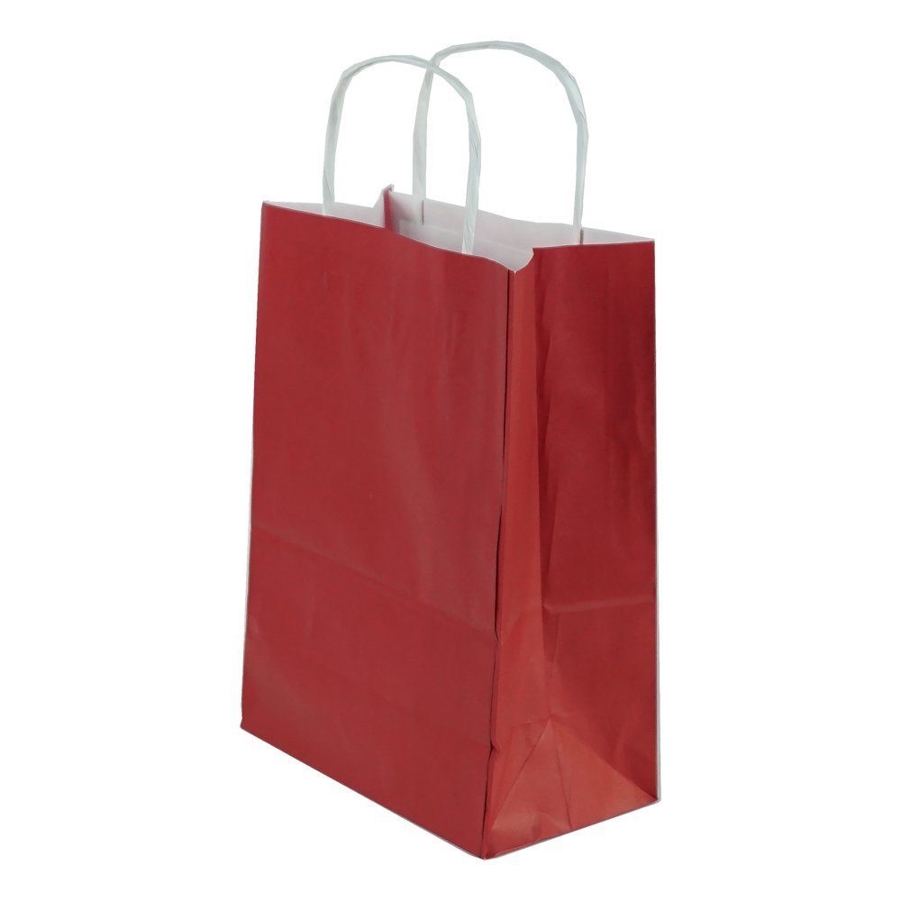 Çanta Beyaz Kraft 18x24x9 cm Burgu Sap Bordo 400 ADETLİ KOLİ