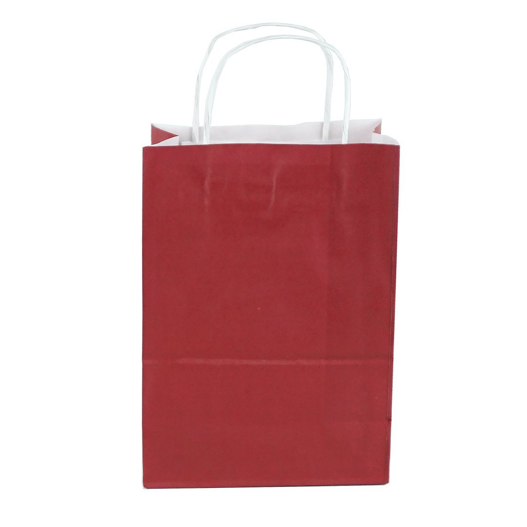 Çanta Beyaz Kraft 18x24x9 cm Burgu Sap Bordo 50 ADETLİ PAKET