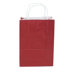 Çanta Beyaz Kraft 18x24x9 cm Burgu Sap Bordo 50 ADETLİ PAKET