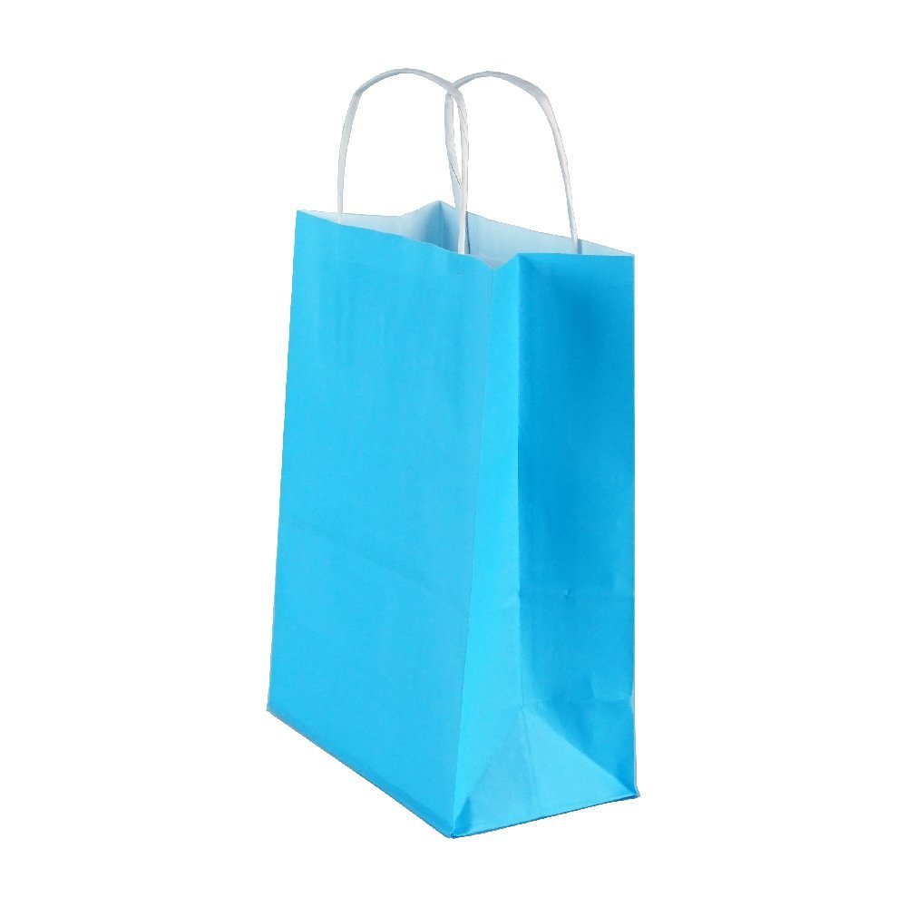 Çanta Beyaz Kraft 18x24x9 cm Burgu Sap Mavi 50 ADETLİ PAKET