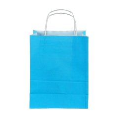 Çanta Beyaz Kraft 18x24x9 cm Burgu Sap Mavi 50 ADETLİ PAKET