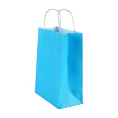 Çanta Beyaz Kraft 18x24x9 cm Burgu Sap Mavi 50 ADETLİ PAKET