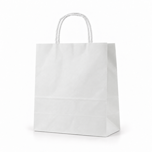 Çanta Beyaz Kraft 25x31x12 Cm Burgu Sap Beyaz 50 ADETLİ PAKET