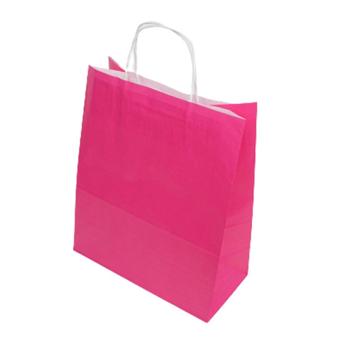 Çanta Beyaz Kraft 25x31x12 Cm Burgu Sap Pembe 50 ADETLİ PAKET