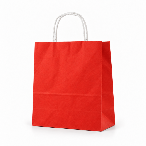 Çanta Beyaz Kraft 25x31x12 Cm Burgu Sap Kırmızı 300 ADETLİ KOLİ
