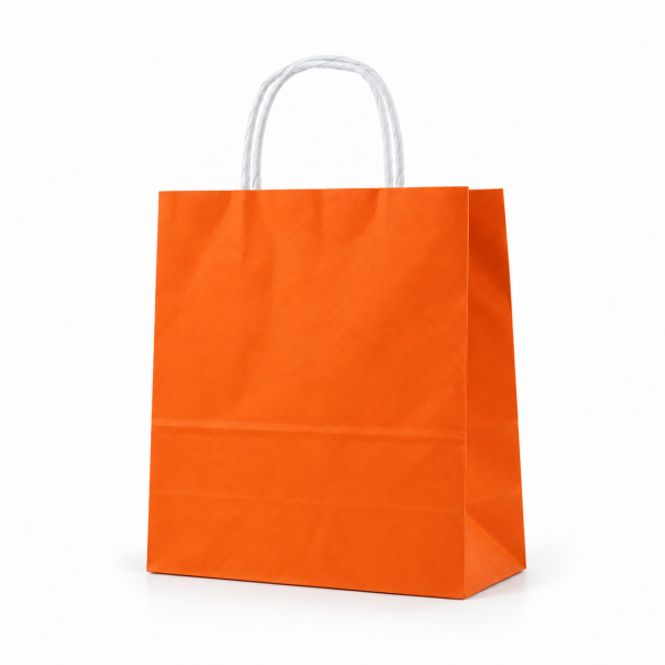 Çanta Beyaz Kraft 25x31x12 Cm Burgu Sap Turuncu 50 ADETLİ PAKET