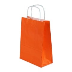 Çanta Beyaz Kraft 25x31x12 Cm Burgu Sap Turuncu 50 ADETLİ PAKET