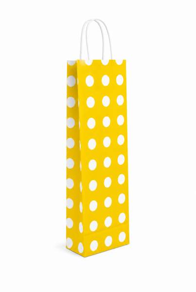 Çanta Beyaz Kraft Sarı Puantiyeli 12,5x36x8 Cm Burgu Sap Şişe Çantası