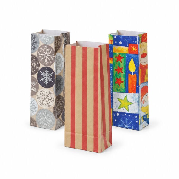 Hediyelik Kare Dipli Kese Kağıdı 8x20x5 cm Karışık Desenli 100 ADETLİ PAKET