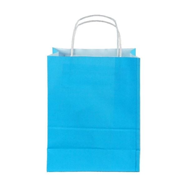 Çanta Beyaz Kraft 18x24x9 cm Burgu Sap Mavi Puantiyeli 400 ADETLİ KOLİ