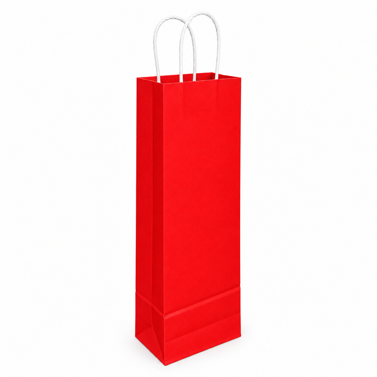 Çanta Beyaz Kraft Kırmızı 12,5x36x8 Cm Burgu Sap Şişe Çantası