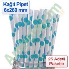 Pipet Kağıt 6x260 mm Puantiyeli 25 Adetli BEYAZ - TURKUAZ
