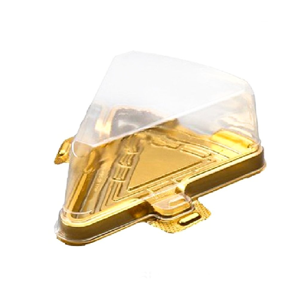 Plastik Üçgen Pasta Kutusu Gold 15,1x11,5x5,3 cm 50 ADETLİ PAKET