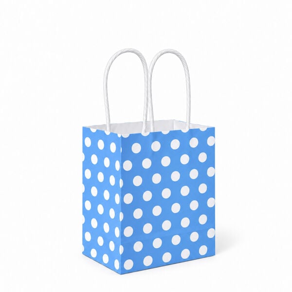 Çanta Beyaz Kraft 13x20x8 Cm Burgu Sap Mavi Puantiyeli 750 ADETLİ KOLİ