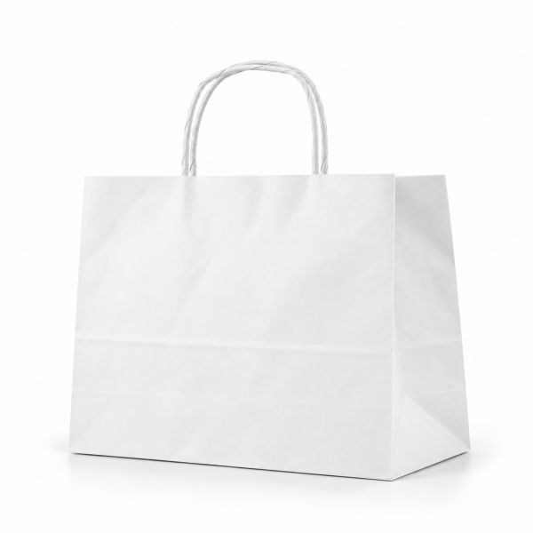 Çanta Beyaz Kraft 38x36x25 Cm Burgu Sap 50 Adetli