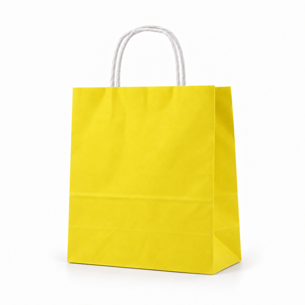 Çanta Beyaz Kraft 25x31x12 Cm Burgu Sap Sarı