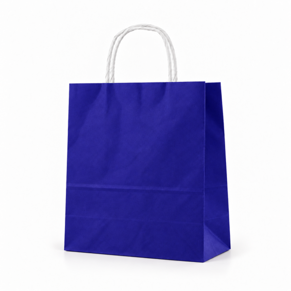 Çanta Beyaz Kraft 25x31x12 Cm Burgu Sap Lacivert