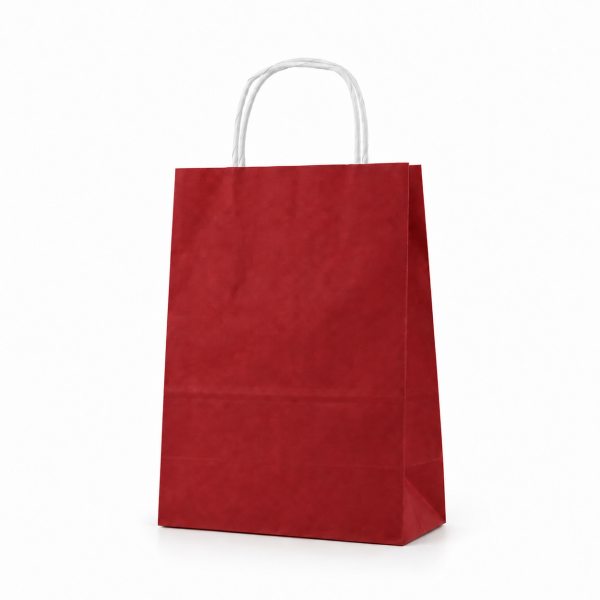 Çanta Beyaz Kraft 18x24x9 cm Burgu Sap Bordo