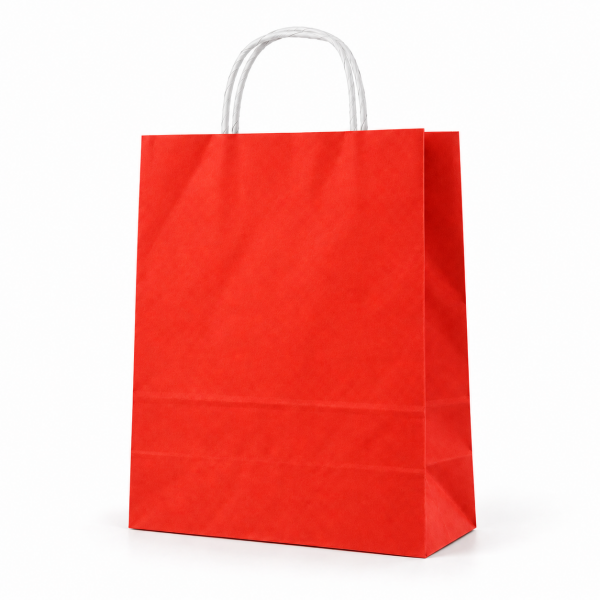 Çanta Beyaz Kraft 32x40x12 Cm Burgu Sap Kırmızı