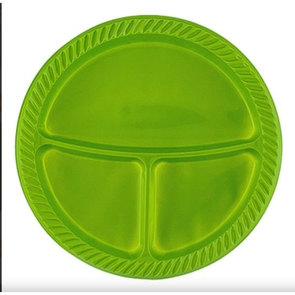 Tabak Plastik çap 26 cm 3 Gözlü Yeşil 25 ADETLİ